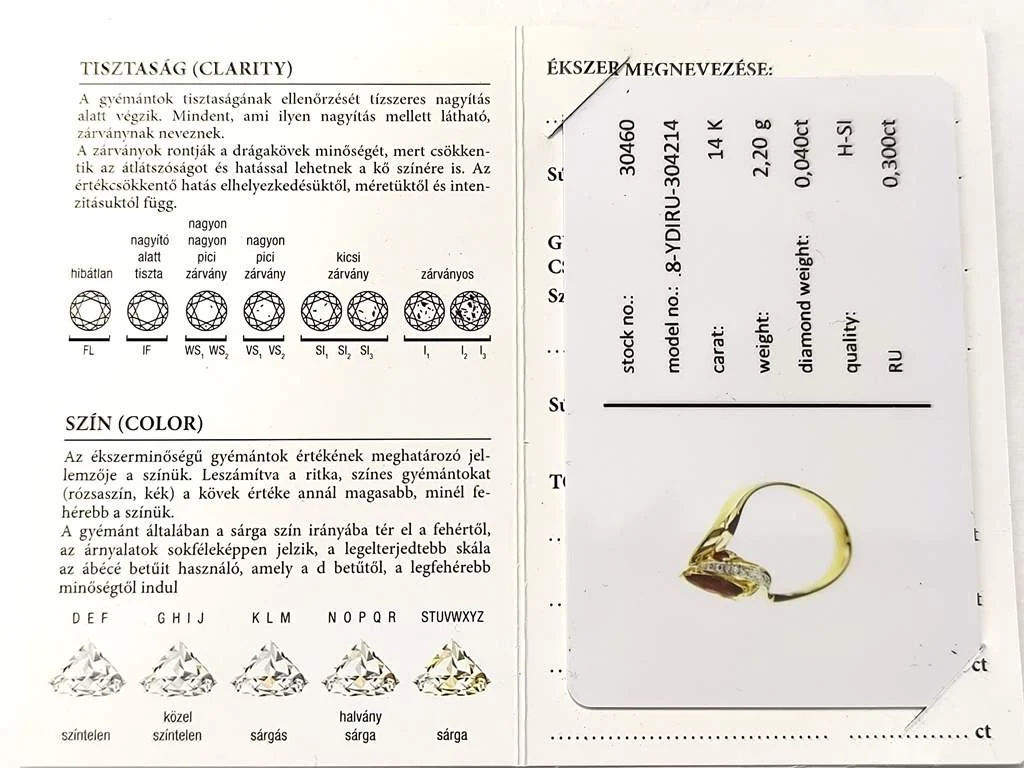 Sárga arany rubinnal és brilliáns csiszolású gyémántokkal ékített női gyűrű - Image 3