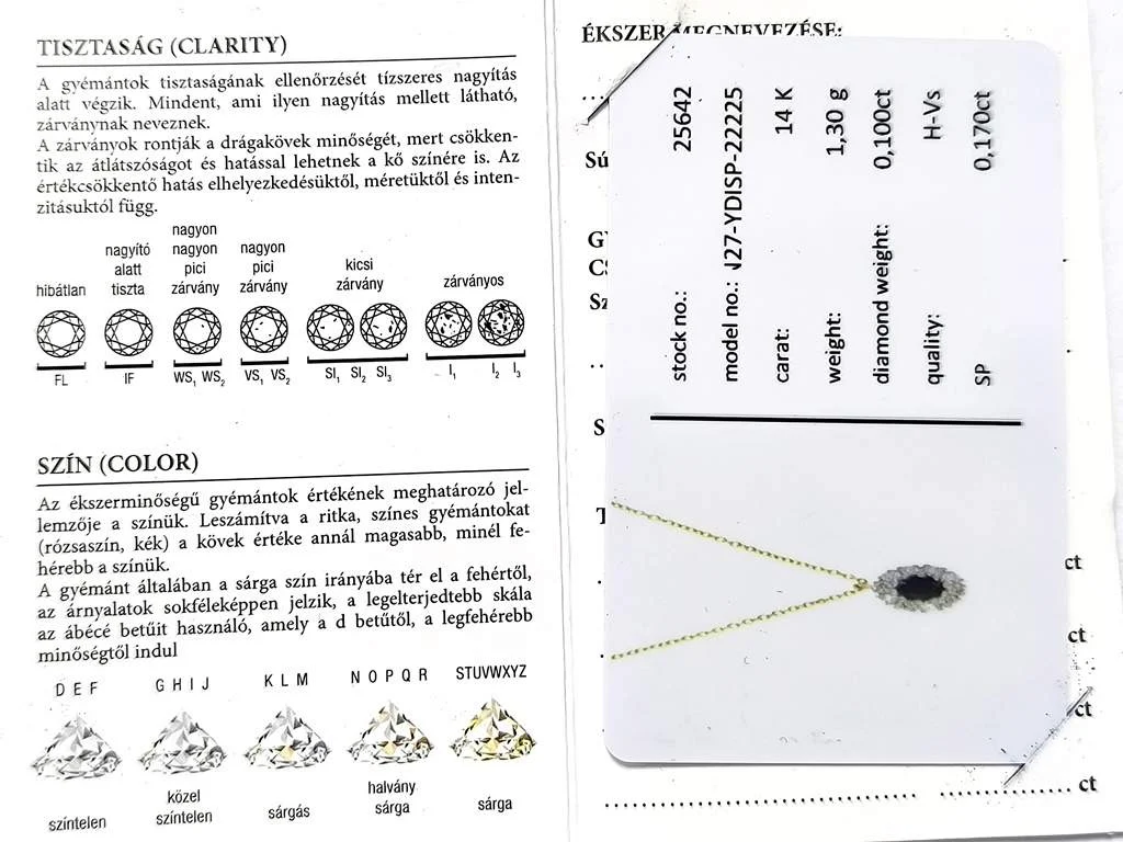 Sárga arany virág alakú medál láncon, zafírral és brilliáns csiszolású gyémáttal ékítve - Image 6