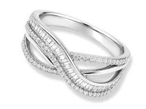 ezüst ródiumozott hullámos cirkónia kövekkel foglalt női gyűrű